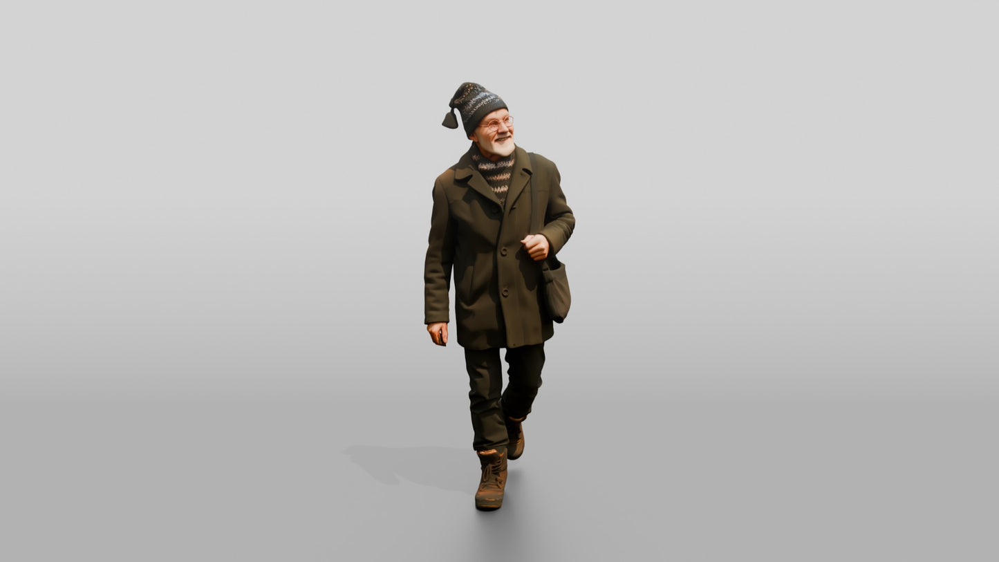 Elderly Norwegian Man Strolling the Pedestrian Street