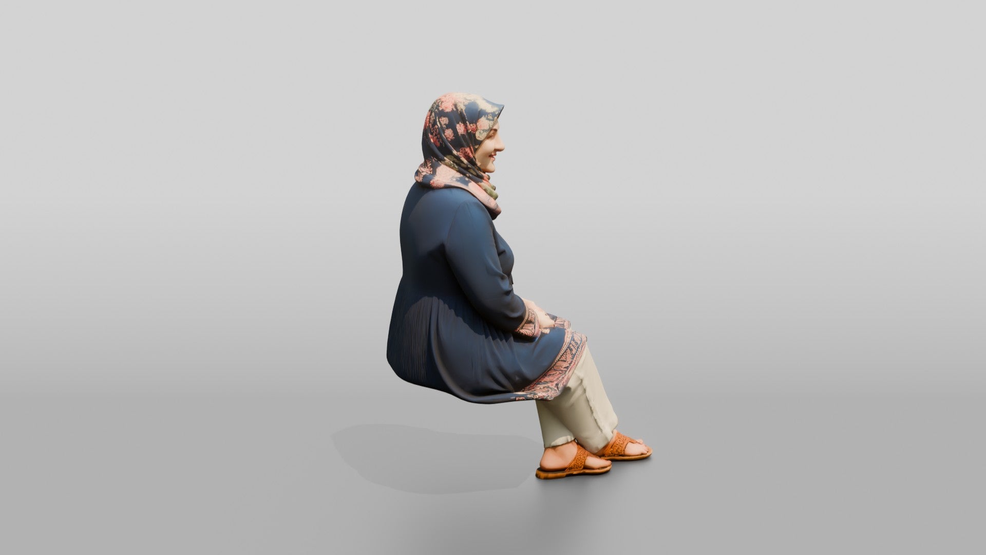Plus-Size Middle-Aged Persian Woman in Floral Hijab