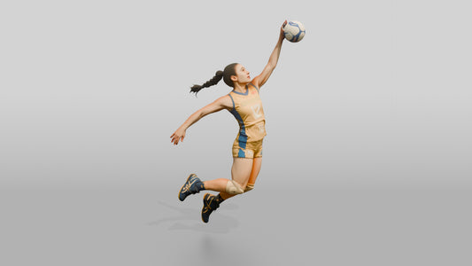 Hispanic Female Volleyball Player in Gold and Blue Uniform - 3D character model, view 1