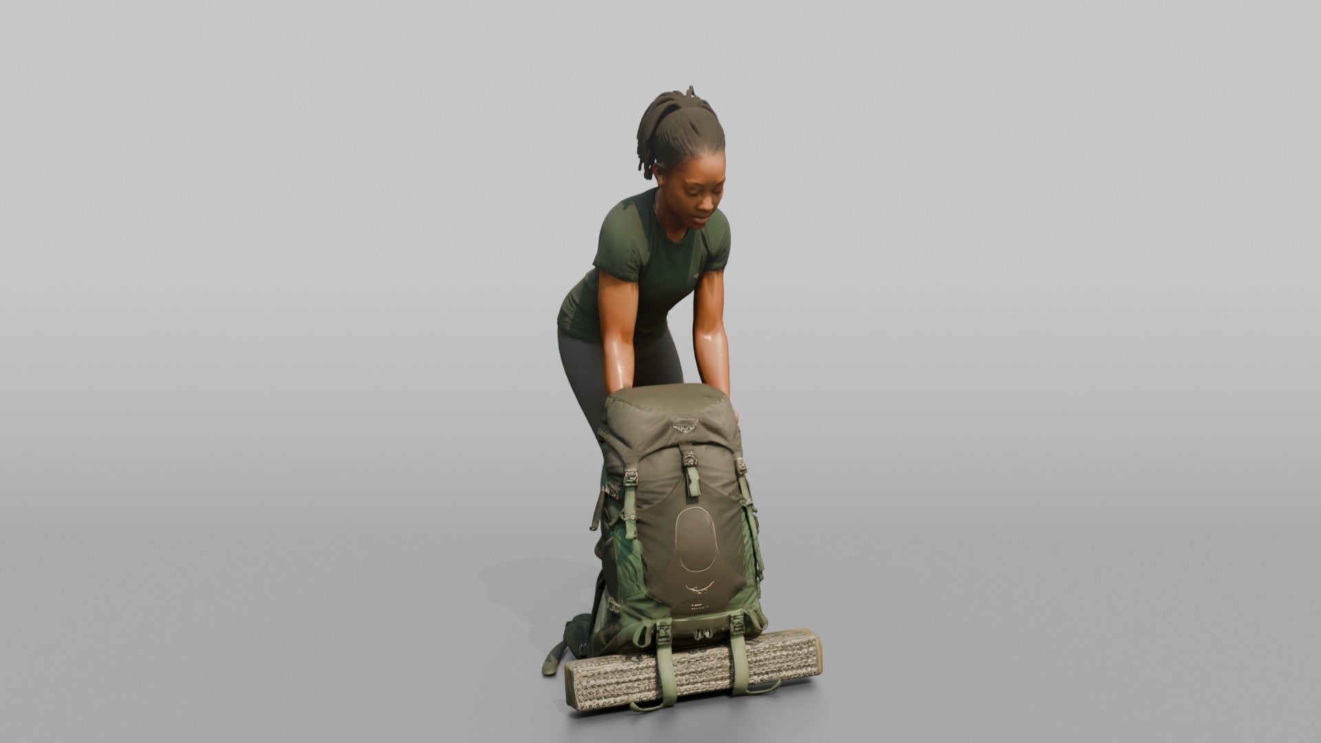 Backpacker Lowering Her Pack to the Ground
