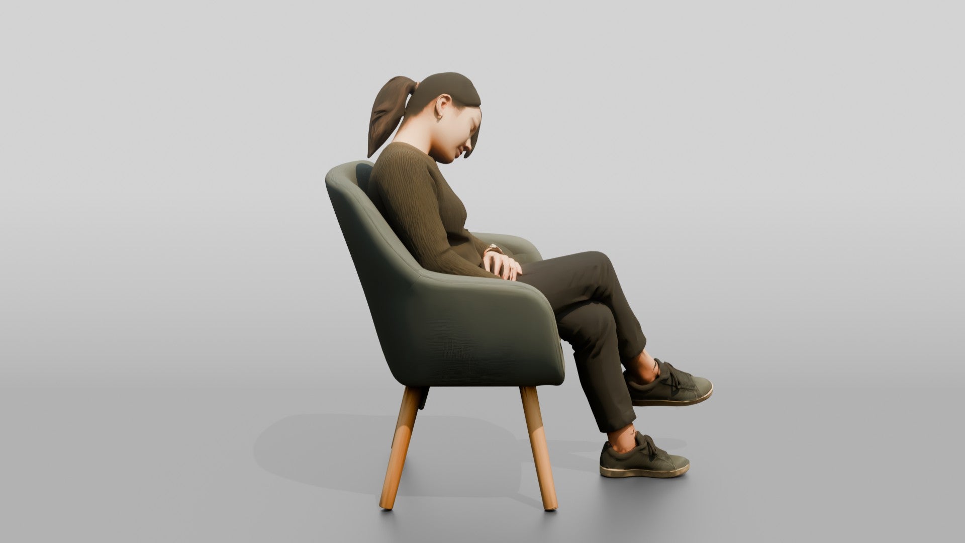 Homeless Woman Sleeping Sitting Up with Her Chin on Her Chest