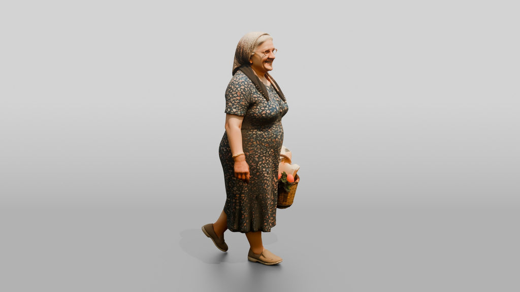 Elderly Plus-Size Turkish Woman with a Market Basket
