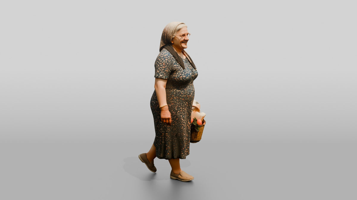 Elderly Plus-Size Turkish Woman with a Market Basket - 3D character model, view 2