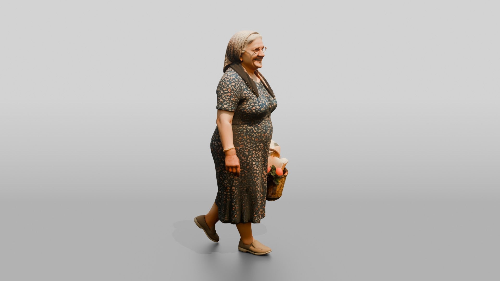 Elderly Plus-Size Turkish Woman with a Market Basket