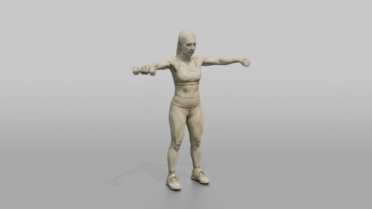 Weightlifter Woman Doing A Dumbbell Lateral Raise - wireframe topology preview
