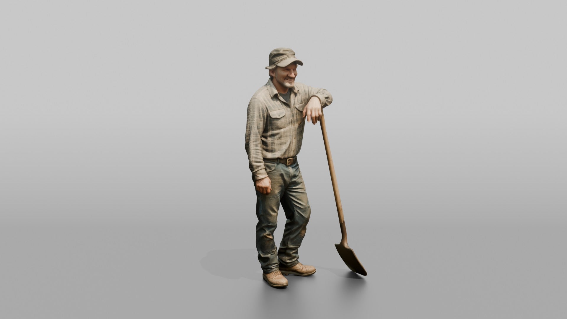 Farmer Leaning On Long Wooden Shovel