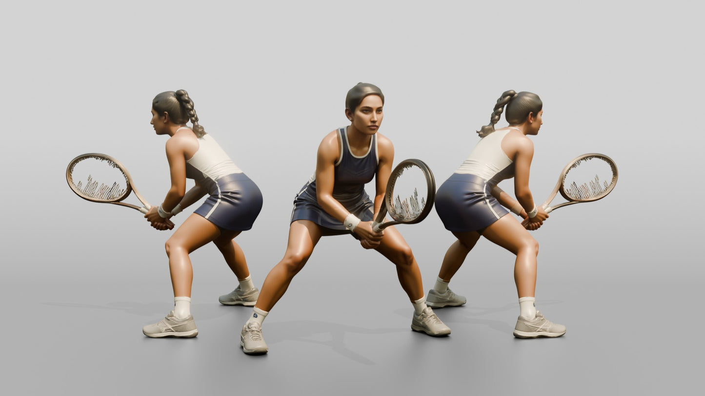 Female Tennis Player in a Low Baseline Ready Stance