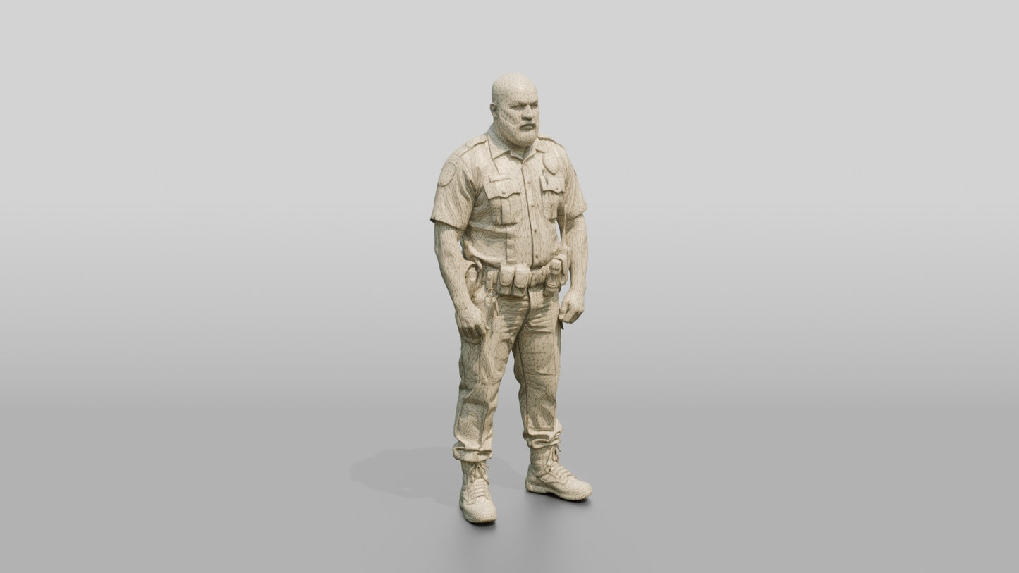 Thick Black Male Guard in a Khaki Guard Uniform
