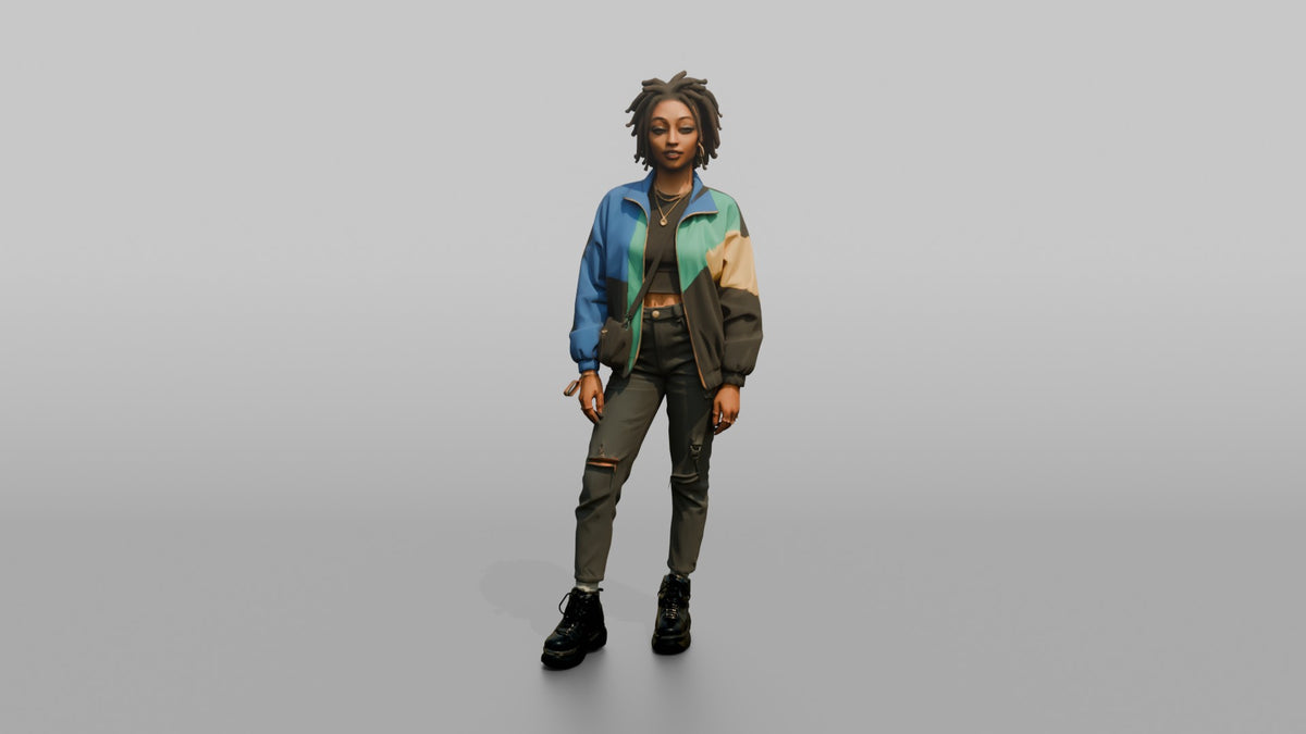 Patron Woman Wearing Platform Boots And A Bold Color-block Jacket - 3D character model, view 5