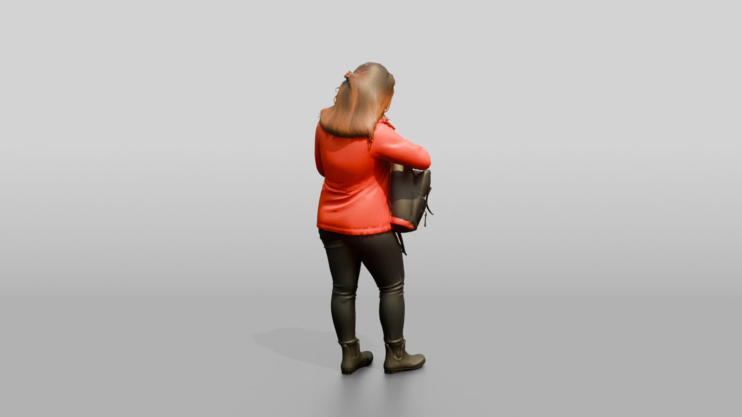 White Woman in Red Jacket Looking for Keys