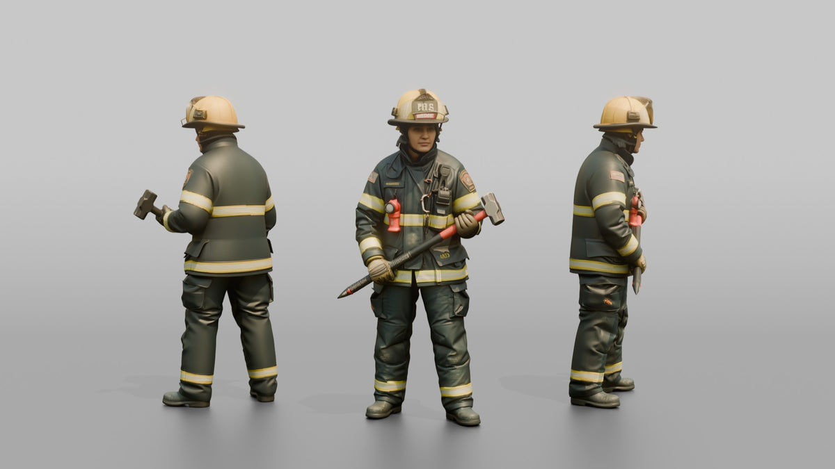 Firefighter Woman Holding a Glass-breaker Entry Tool - 3D character model