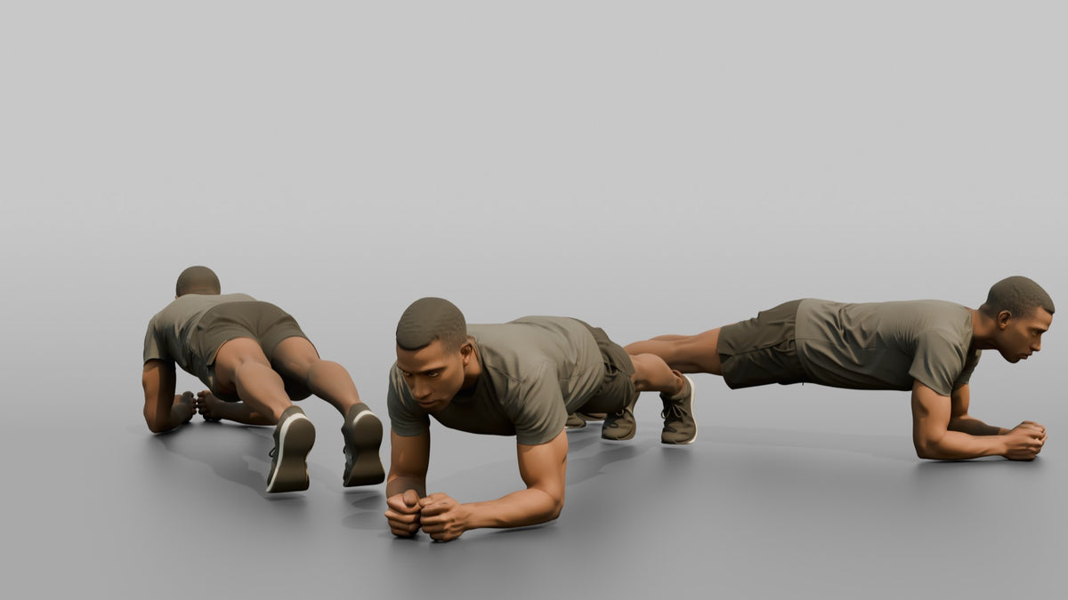 Bodyweight Athlete Man Holding A Plank Position - 3D character model, view 1