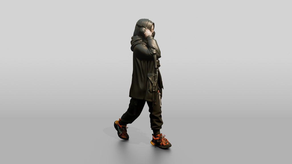 Techwear Woman with Headphones and Tech Vest
