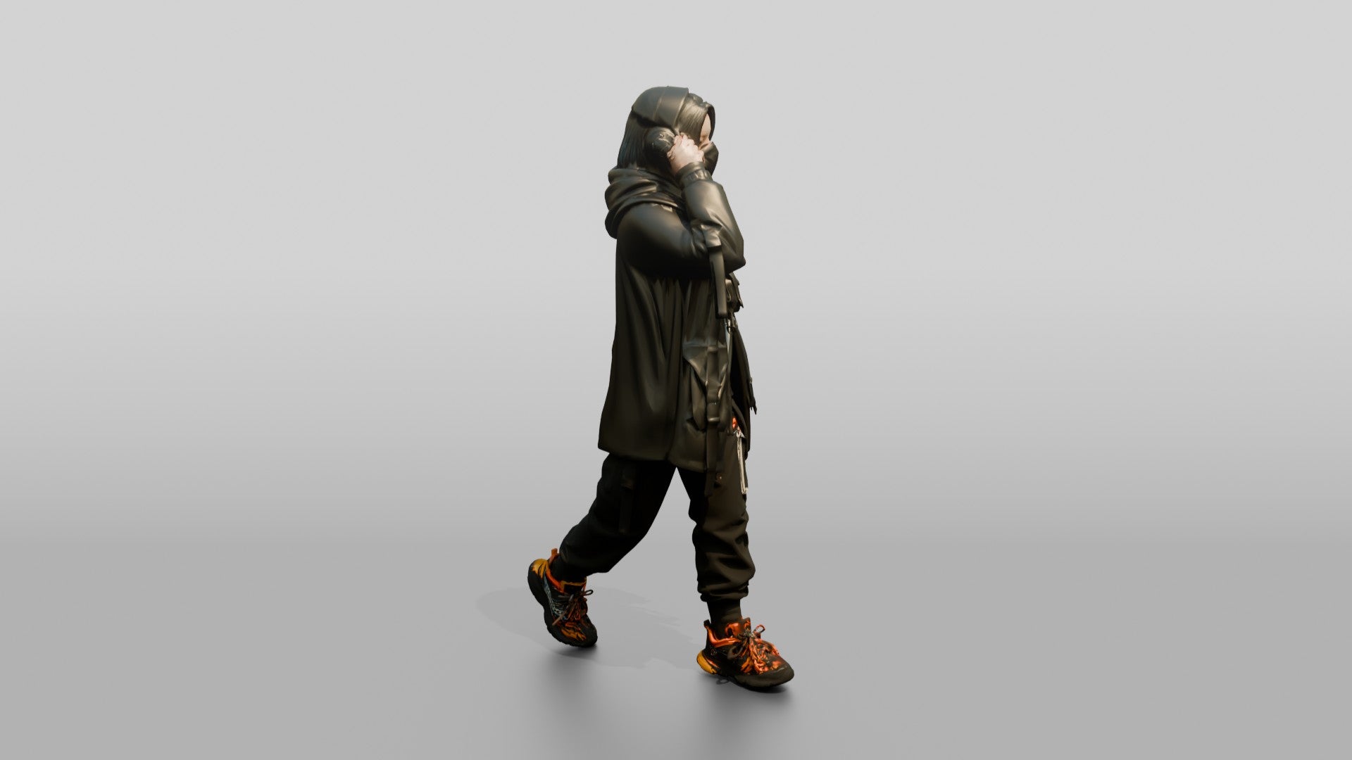 Techwear Woman with Headphones and Tech Vest