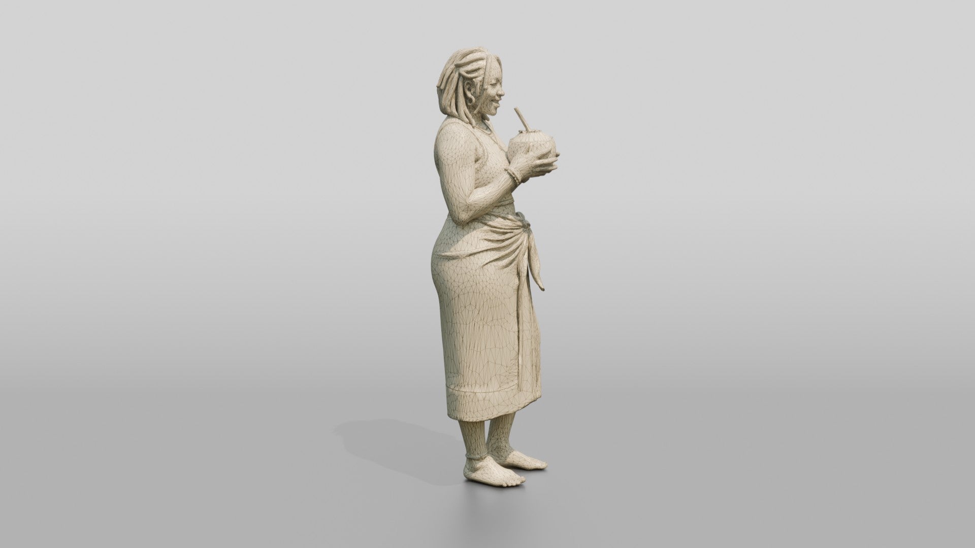Curvy African Woman Drinking a Coconut in a Wrap Skirt