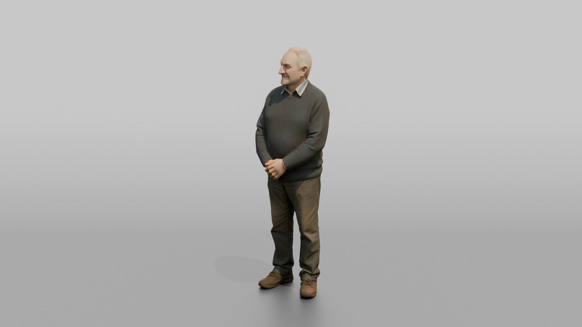Man Customer Standing Patiently With Hands Clasped - 3D character model, view 4