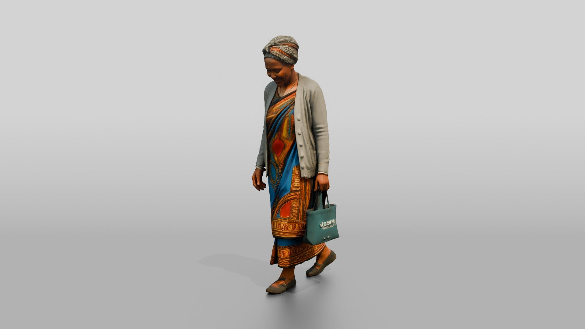 Elderly African Woman in a Colorful Khanga Dress