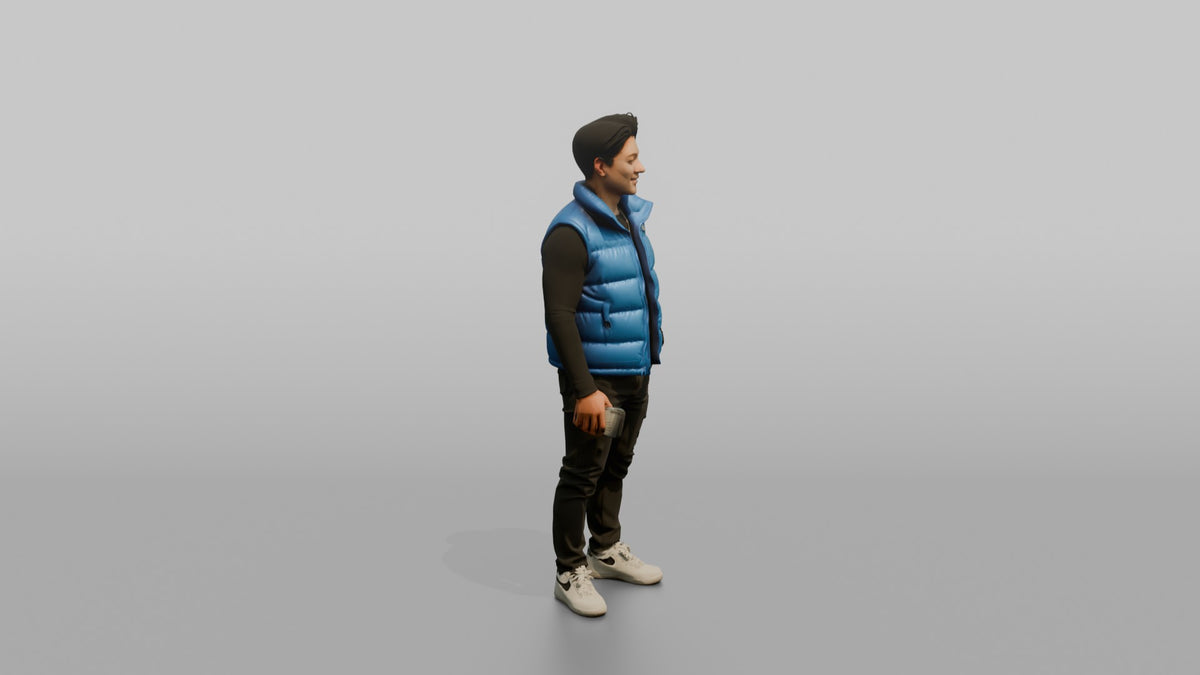 Patron Man Striking A Confident Pose In A Bright Puffer Vest - 3D character model, view 2