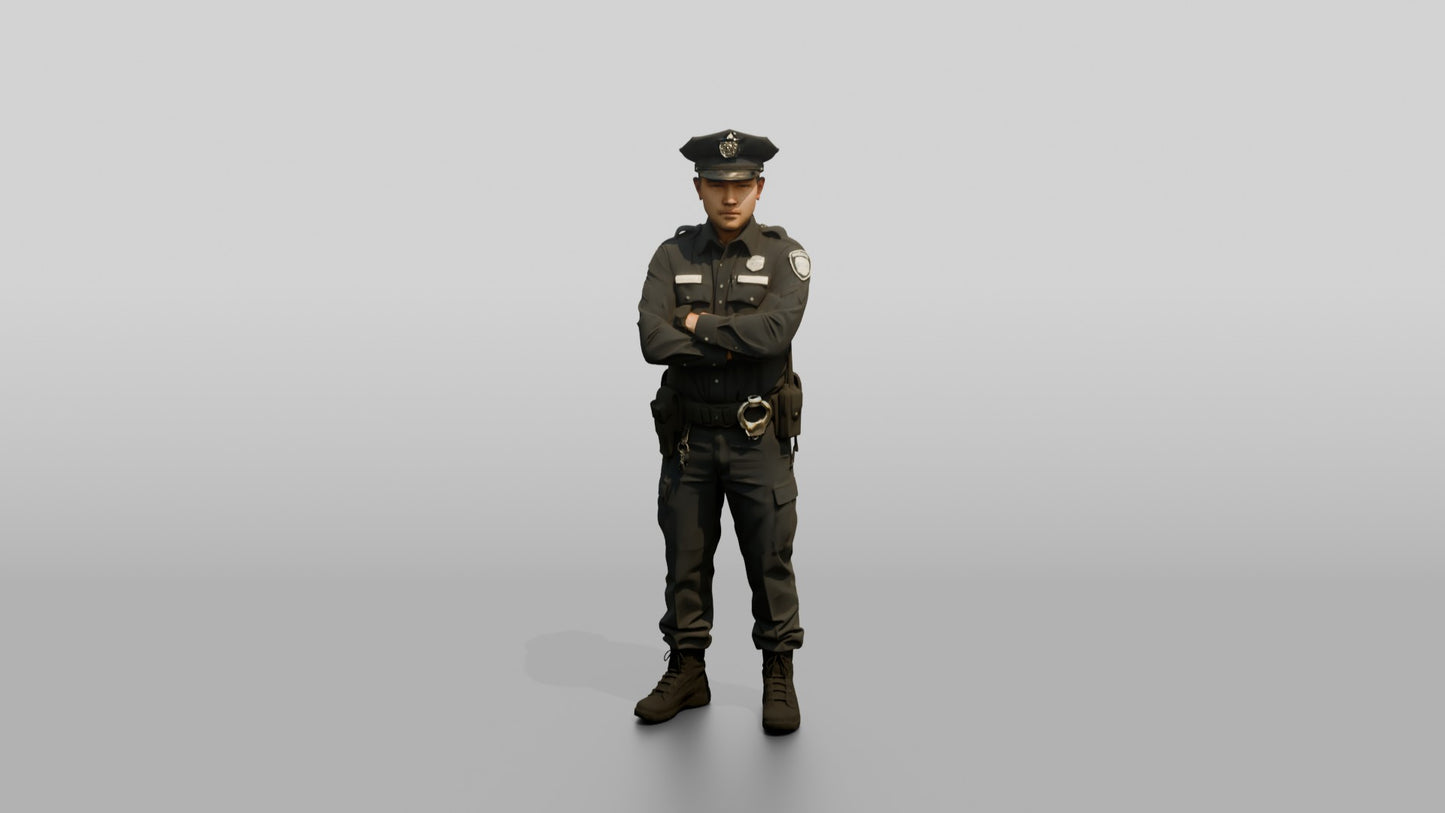 East Asian Male Guard in a Navy Blue Guard Uniform