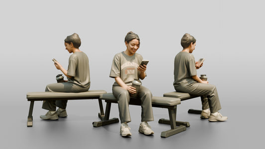 Woman Sitting with Shaker on Bench - 3D character model