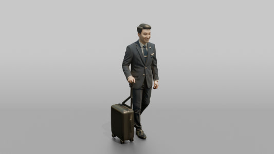 Caucasian Flight Attendant Holding a Coffee Tray - 3D character model, view 1