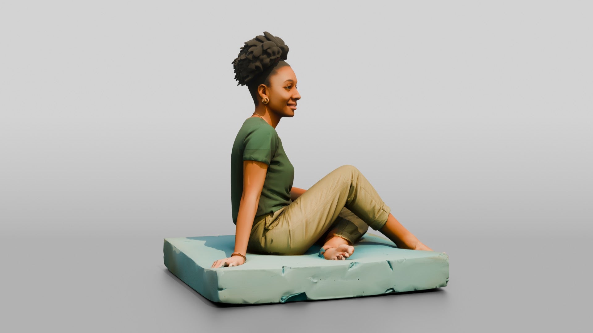 Homeless Woman Sitting on a Piece of Foam Padding