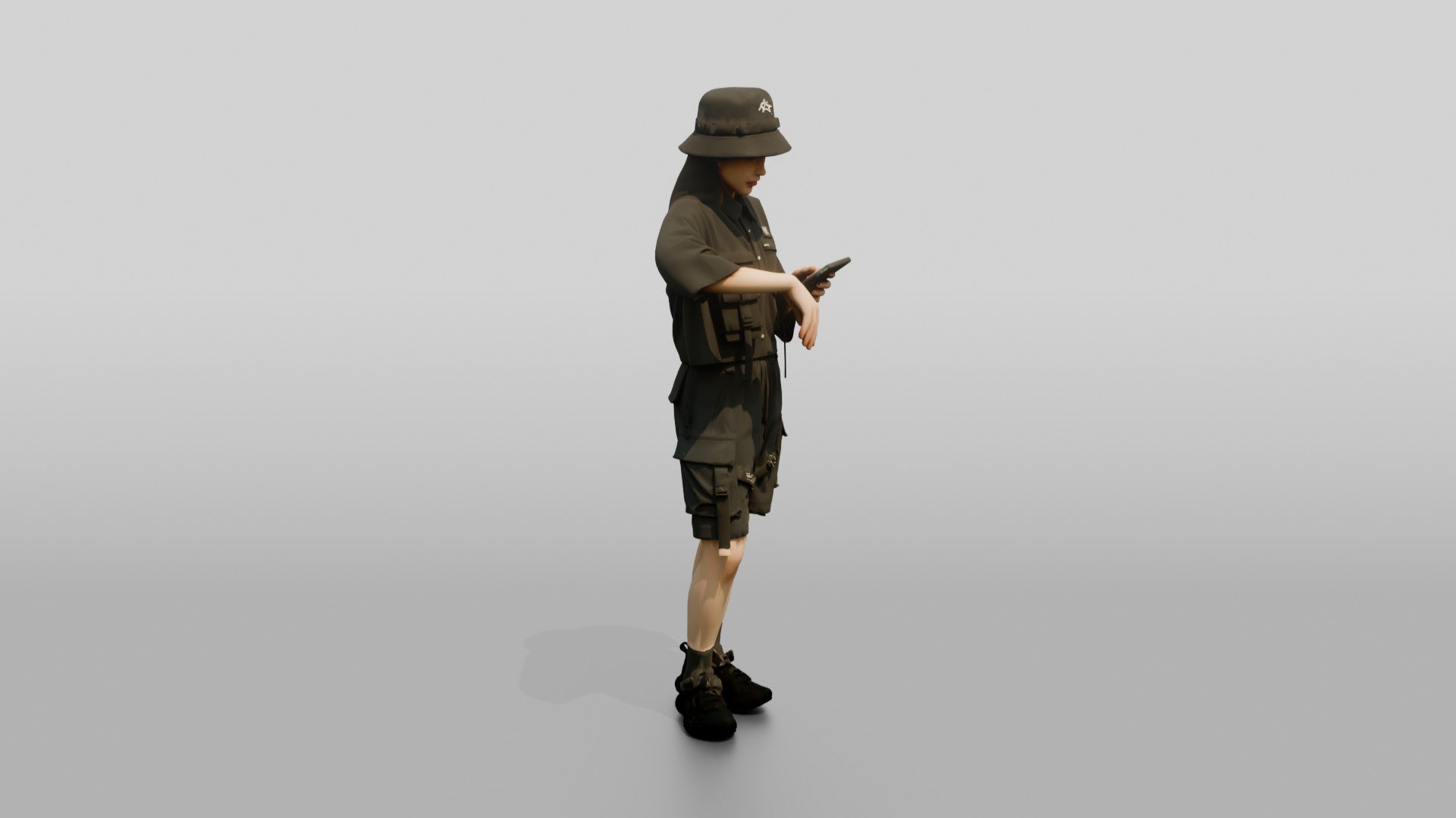 Techwear Woman Checking Her Phone