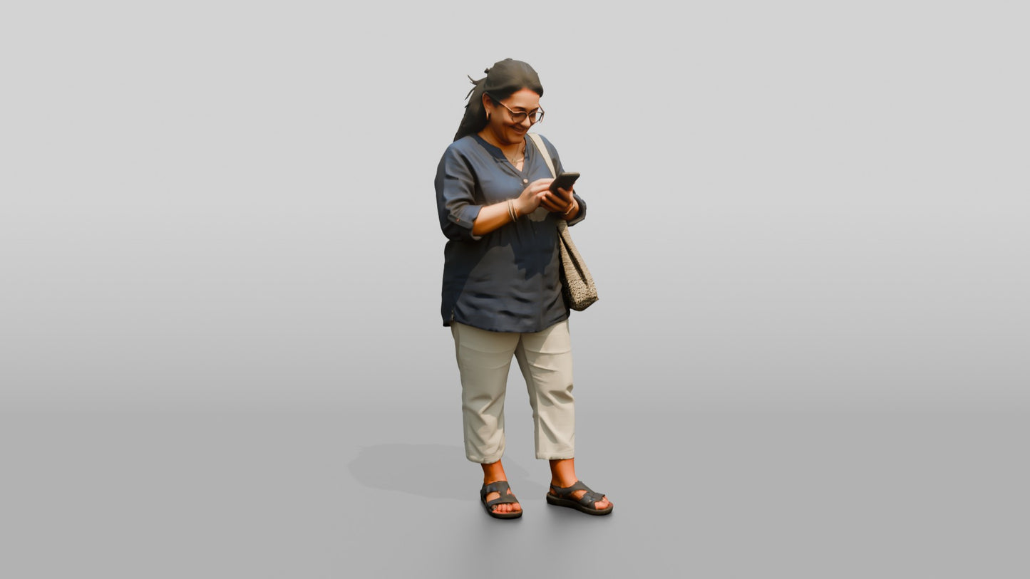 Middle-Aged Plus-Size Maltese Woman Texting on Her Phone