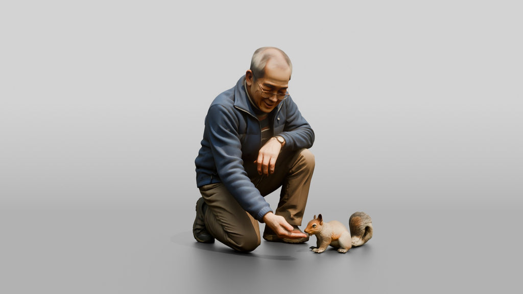 Homeless Man Feeding Crumbs to a Small Squirrel