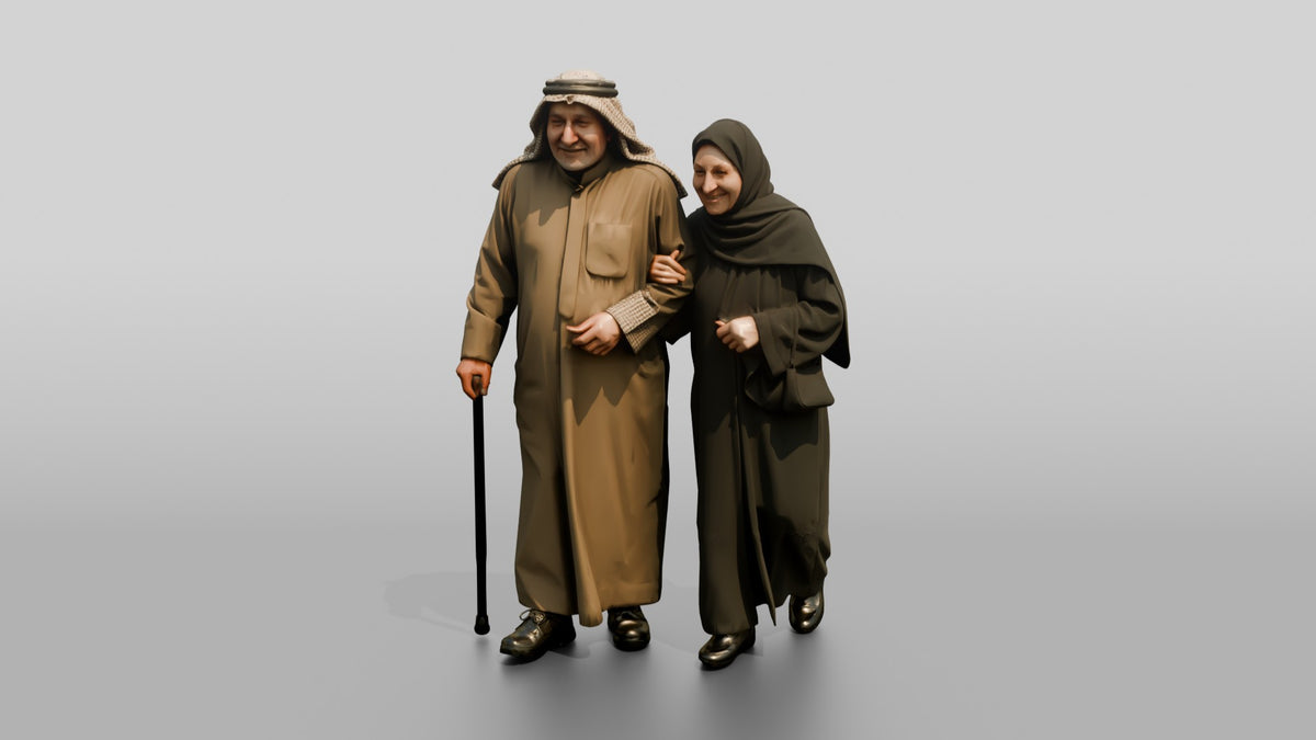 Middle Eastern Elderly Couple Walking - 3D character model, view 4