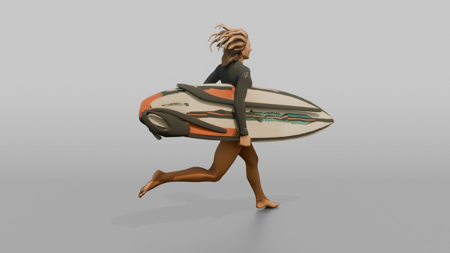 Surfer Running in a Crop Surf Top