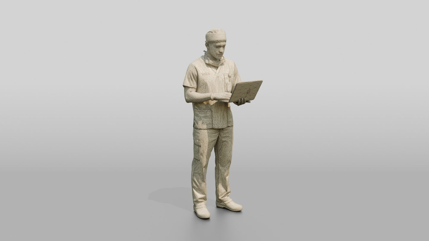 Young Mixed-Race Man Doctor with Laptop