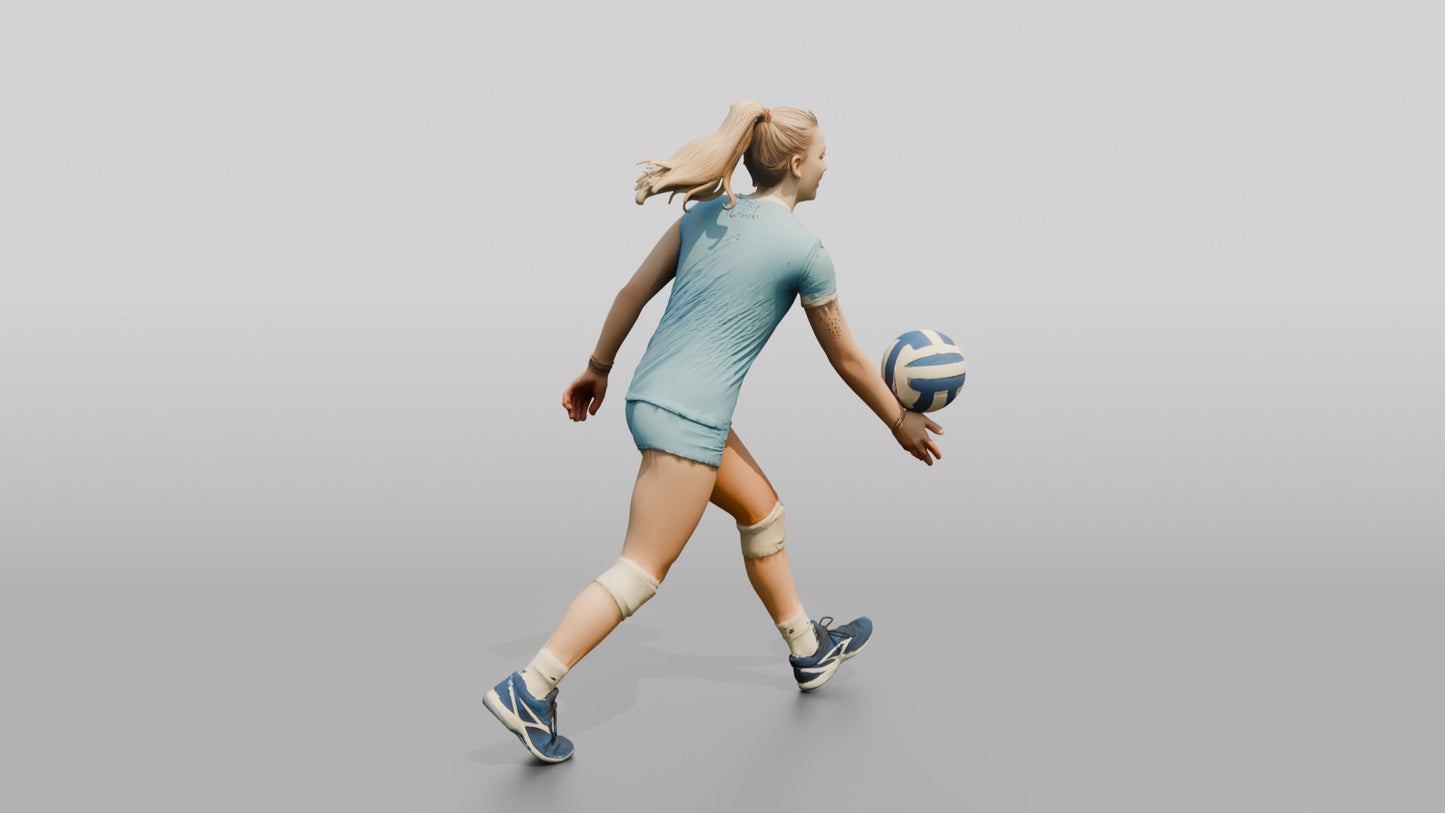 Caucasian Female Volleyball Player in Light Blue Kit