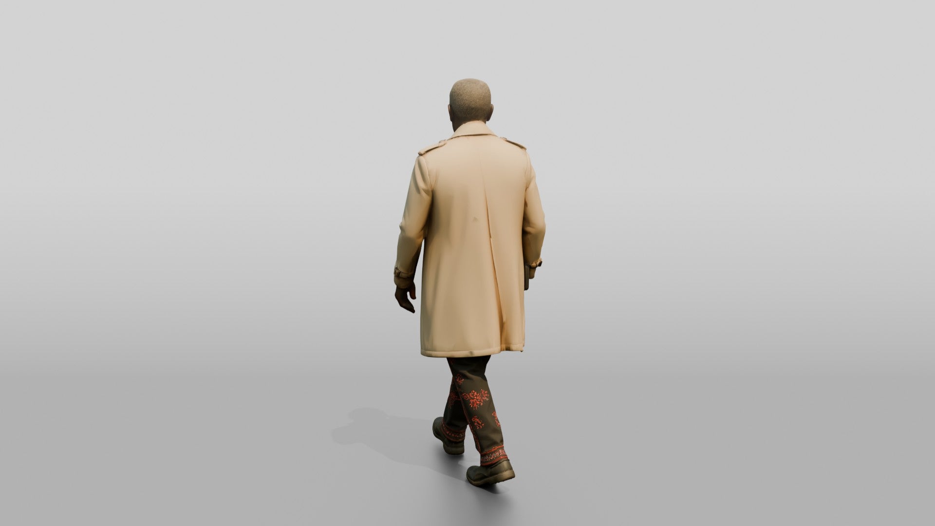 Elderly African Man in a Trench Coat Holding a Tablet