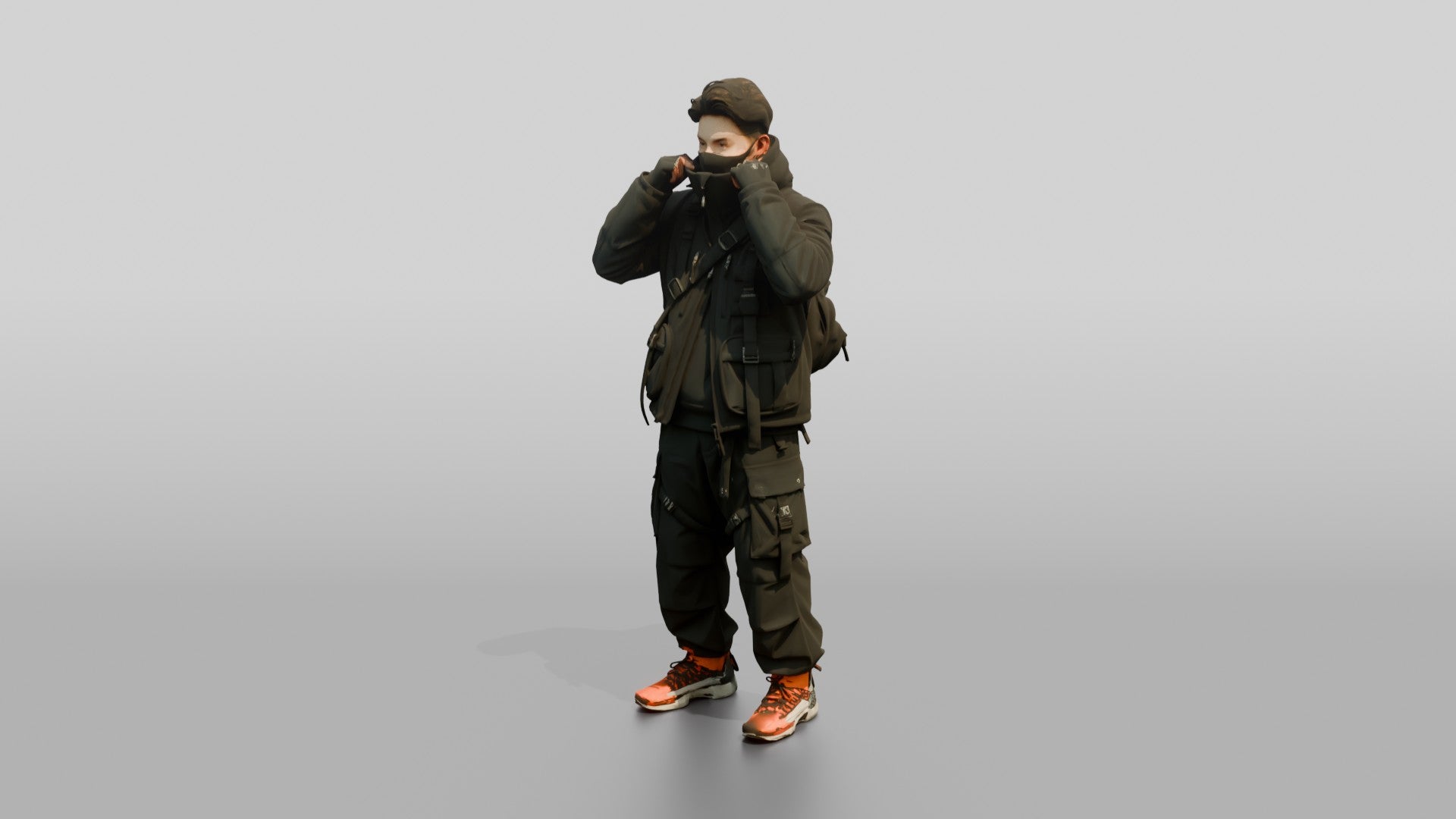 Techwear Man Pulling Up His Collar