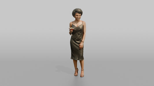 Patron Woman Standing Holding A Cocktail Glass, Relaxed Pose - 3D character model