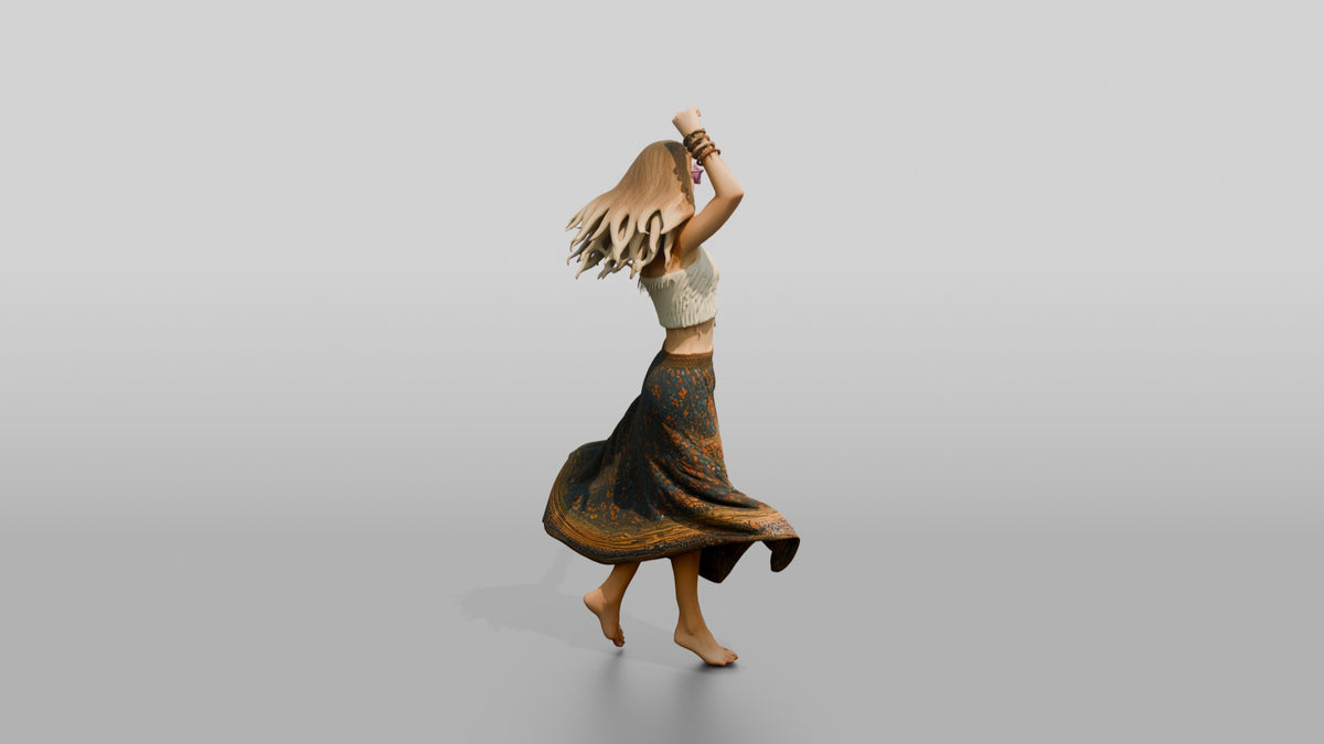 Festival Dancer in a Patterned Skirt - 3D character model, view 3