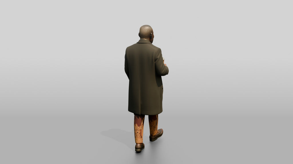Elderly African Man in an Embroidered Agbada and Coat
