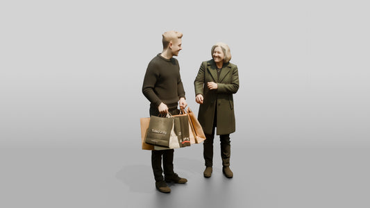Norwegian Man Helping a Shopper with Bags - 3D character model, view 1