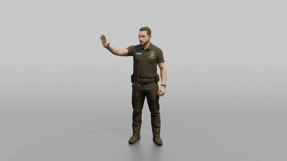 Door Staff Man Gesturing Stop With One Hand Raised - 3D character model, view 4
