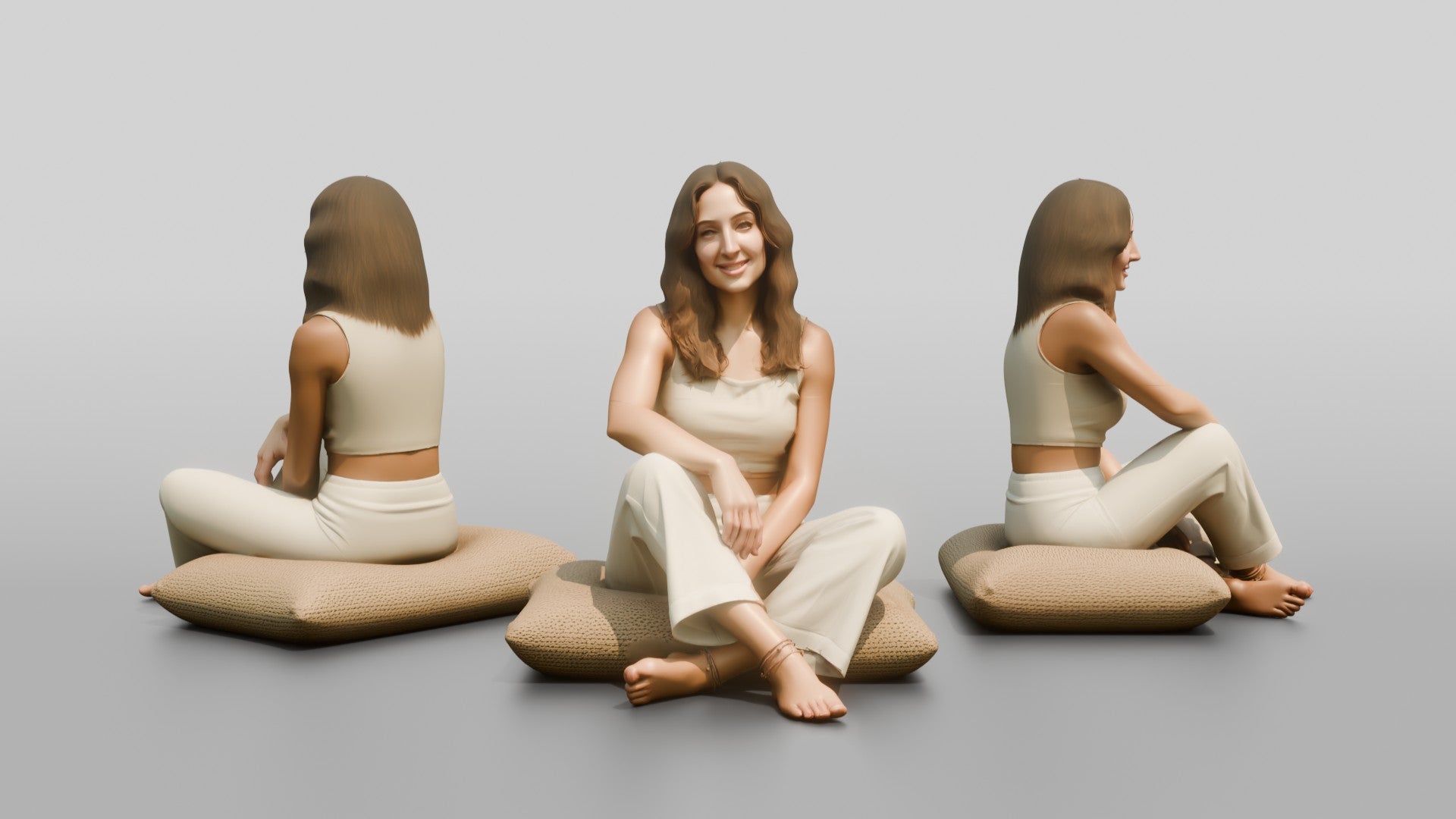 Woman Sitting Cross-Legged on a Cushion