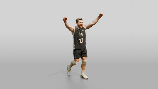 Caucasian Male Volleyball Player in Navy Blue Jersey - 3D character model, view 1