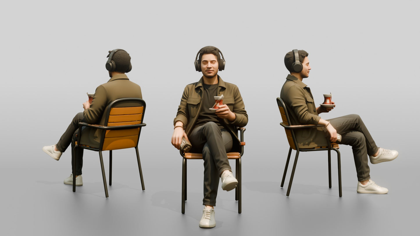 Man Listening to Music with Tea
