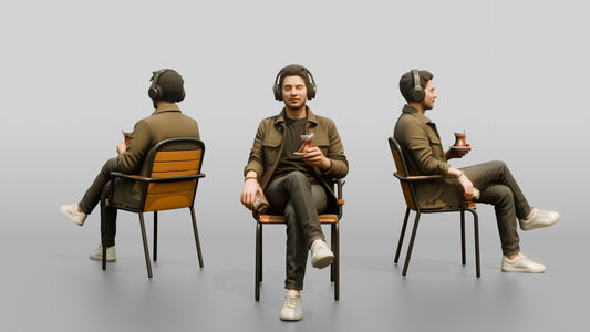 Man Listening to Music with Tea