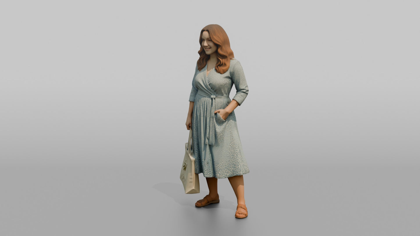 Woman Posing in a Wrap Dress Holding a Canvas Bag