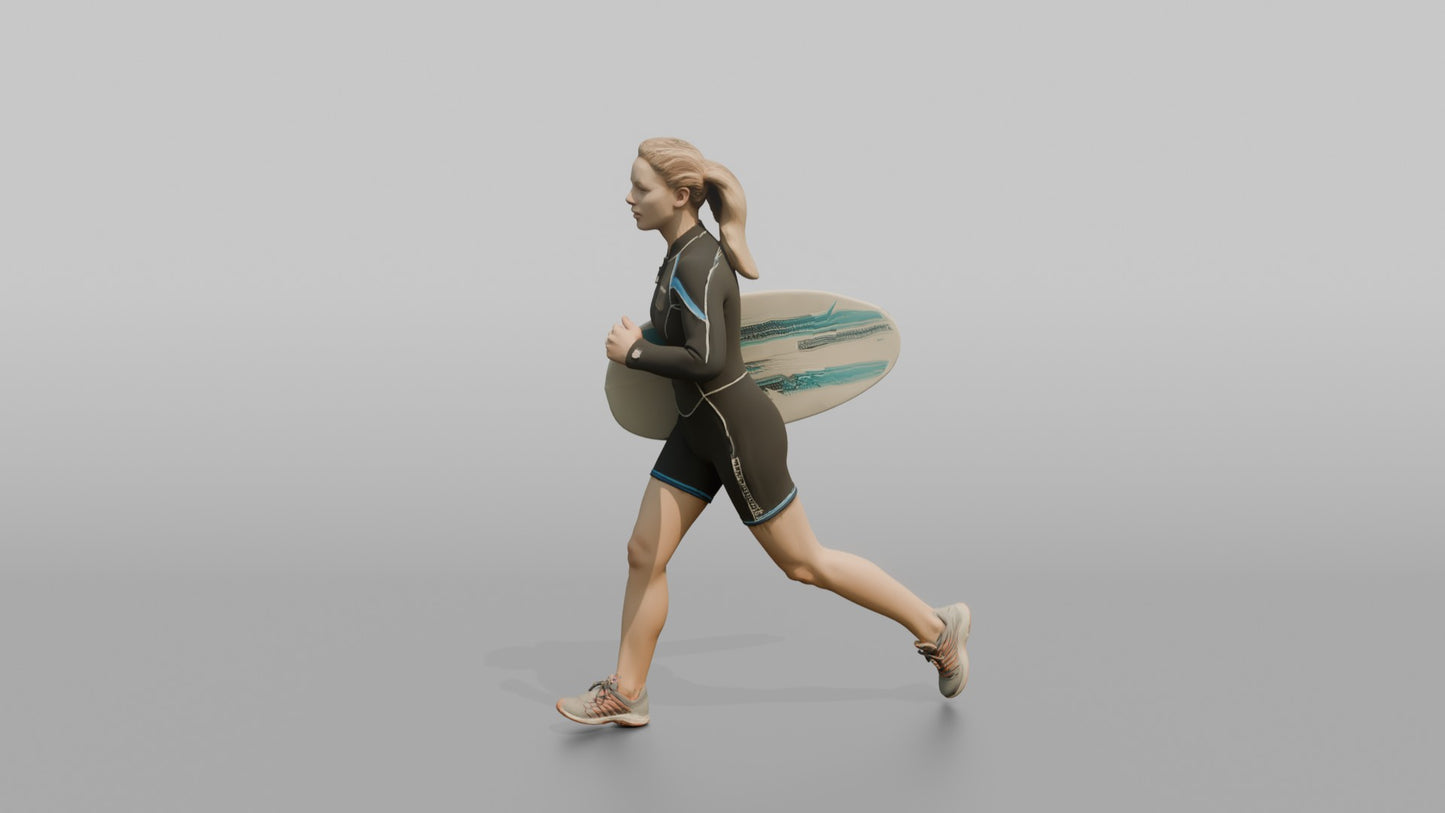 Surfer Running in a Neoprene Wetsuit