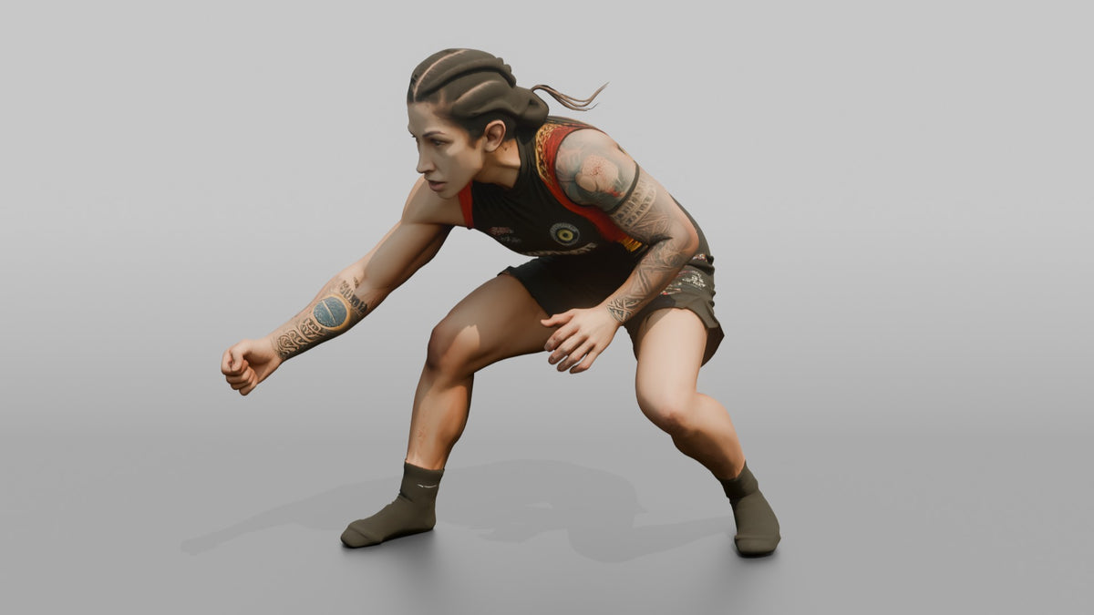 BJJ Fighter Crouched Stance Shooting for an Ankle Pick - 3D character model, view 5