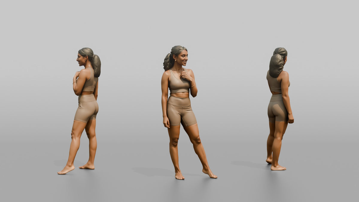 Fitness Influencer Woman Standing Confidently, Looking To The Side - 3D character model, view 1