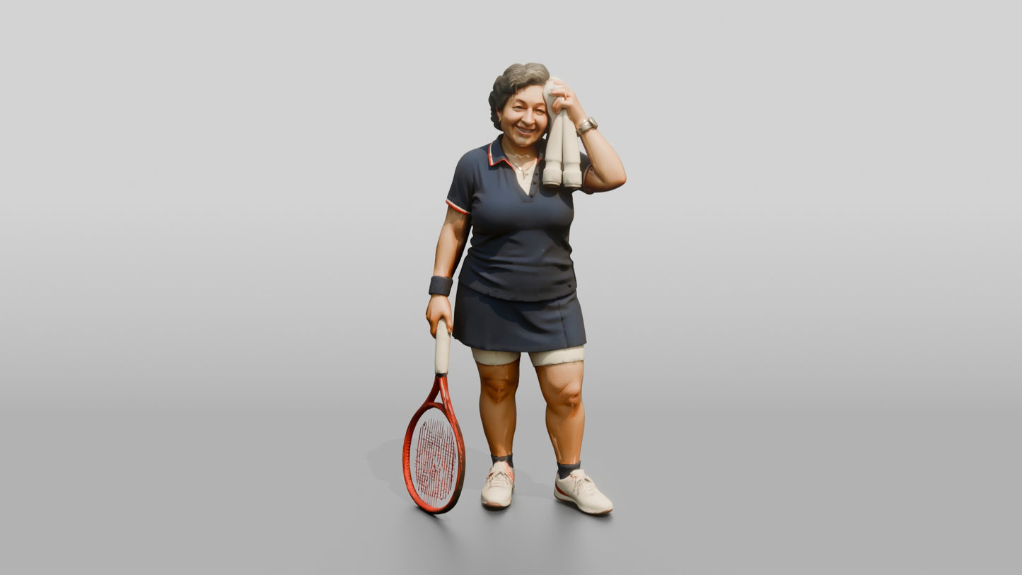Senior Female Tennis Player Wiping Her Forehead