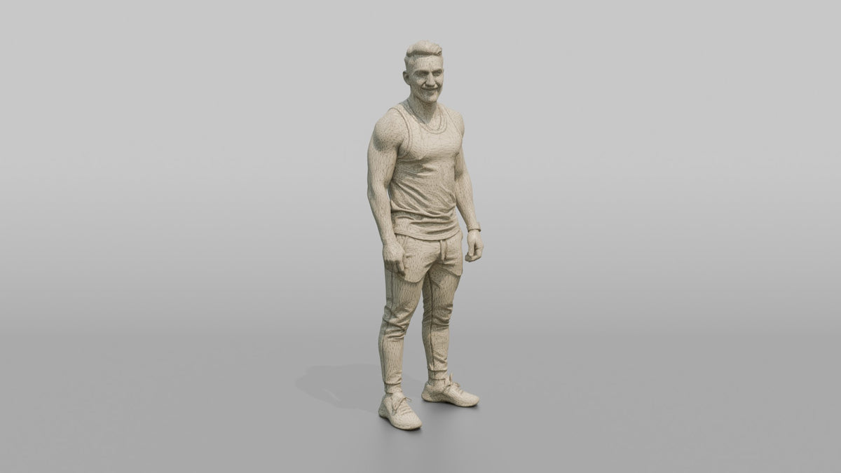 Fitness Influencer Man Standing With A Confident Stance, Hands Loosely At Sides - wireframe topology preview